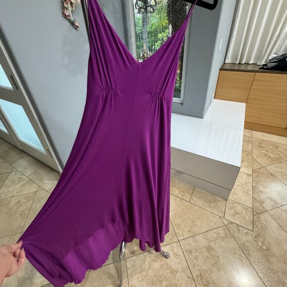 Aqua Lipstick Magenta Asymmetrical Flowy Maxi Midi Dress - Picture 2 of 11